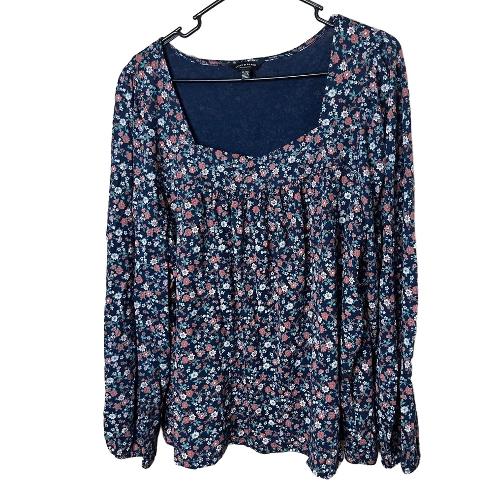 Lucky Brand Blue Floral Pattern Long Sleeve‎ Blouse XL